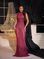 Back Cutout Rhinestone Mesh Dress
