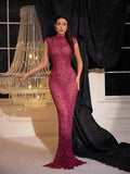 Back Cutout Rhinestone Mesh Dress