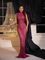 Back Cutout Rhinestone Mesh Dress