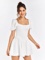 Puff Sleeve Zipper Back Mini Dress