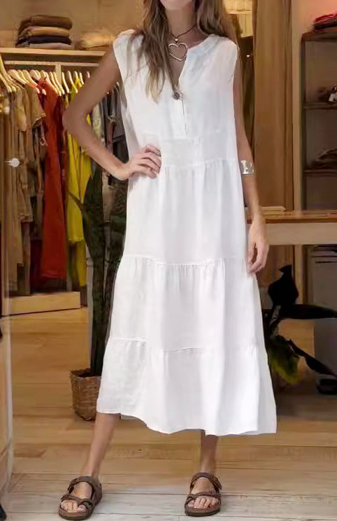 Rocío Chic Vesper Solid Color Cotton and Linen Dress for Women Designer Edit