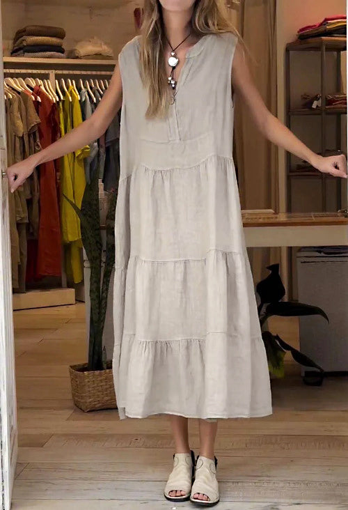 Rocío Chic Vesper Solid Color Cotton and Linen Dress for Women Designer Edit