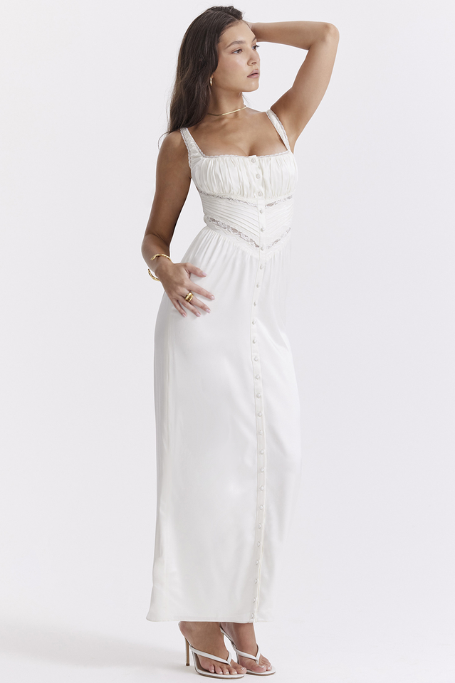 Illiana Ivory Real Silk Maxi Dress