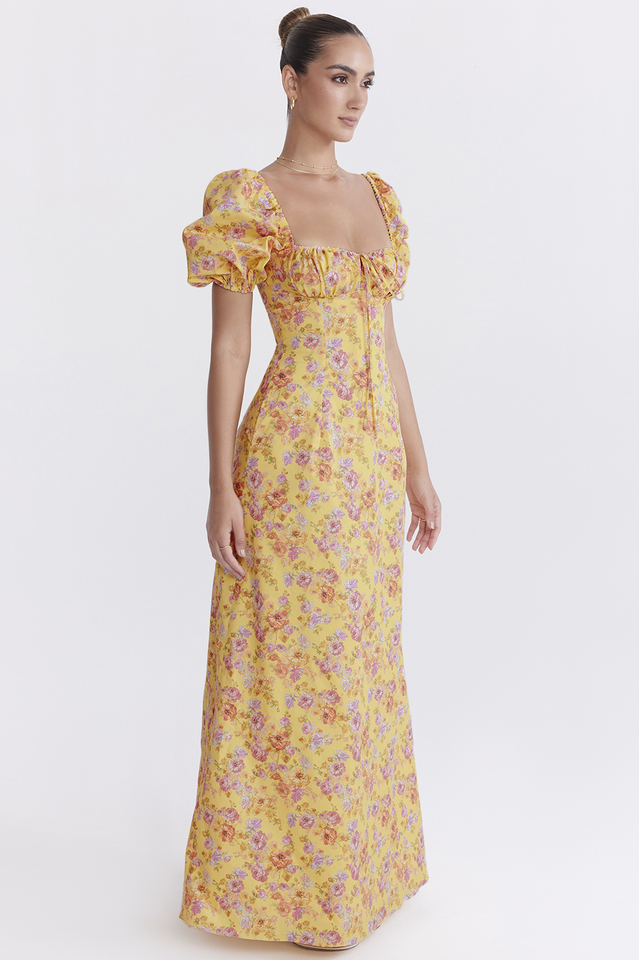 Felizia Yellow Floral Puff Sleeve Maxi Dress