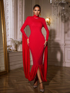 High Neck Draped Maxi Dress