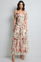 Sina Floral Strapless Mesh Maxi Dress