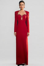 Kaelan Red Crystal Strings Cut-Out Maxi Dress