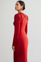 Kaelan Red Crystal Strings Cut-Out Maxi Dress