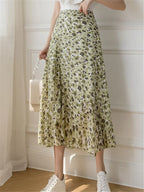 Flower Print A-Line Bohemia Vintage Skirt Summer Spring