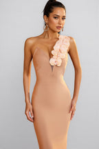 Yvelit One Shoulder Flower Bandage Maxi Dress