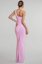 Zayrk Purple Flower Bandage Maxi Dress