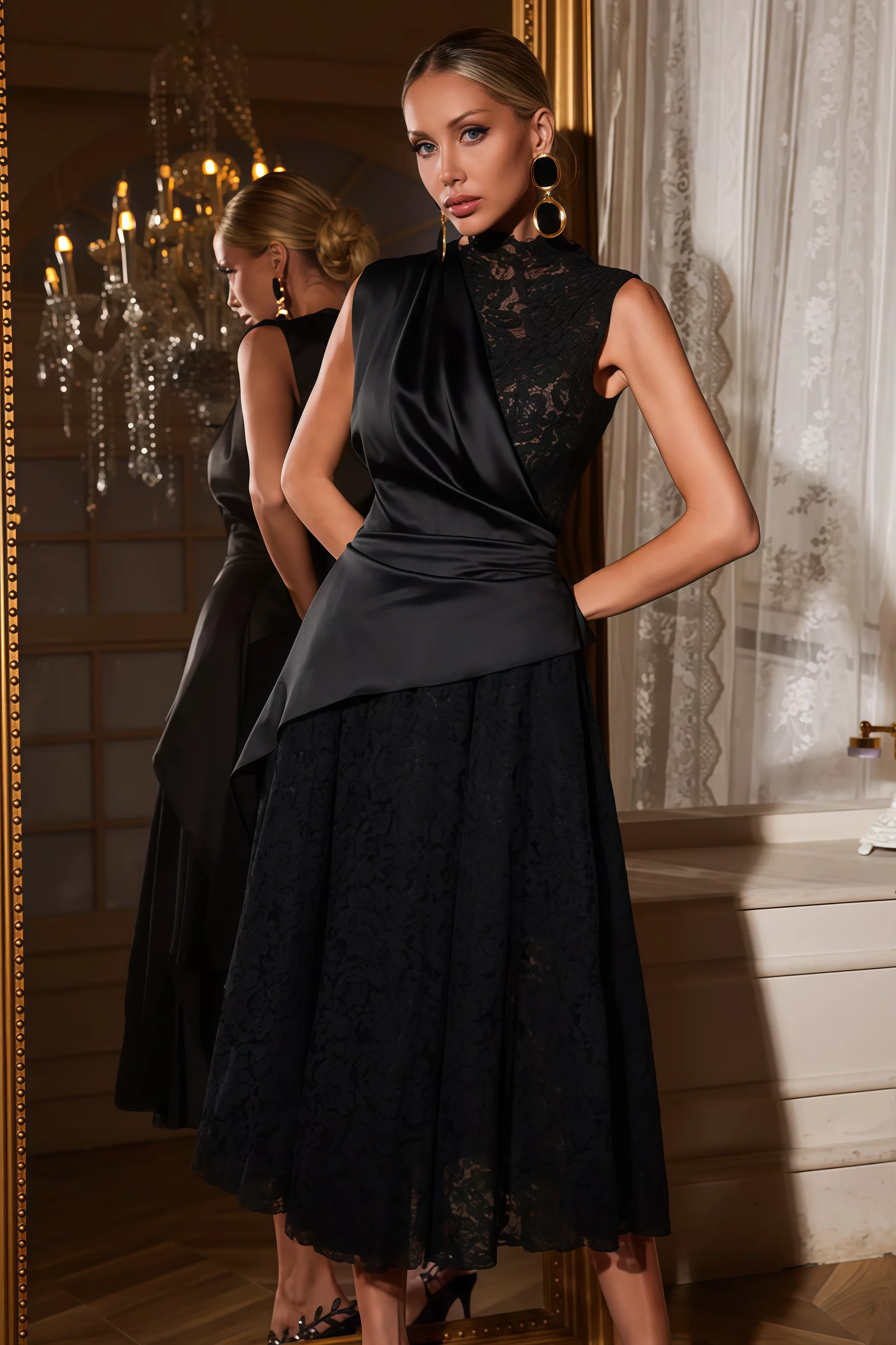 Mariam Lace Draped Midi Dress