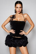 Rajiv Flower Velvet Ruched Mini Dress Set