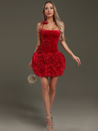 Flower Velvet Ruched Mini Dress