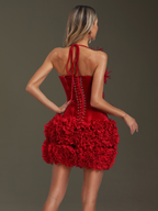 Flower Velvet Ruched Mini Dress