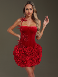 Flower Velvet Ruched Mini Dress