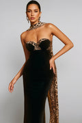 Reggie Strapless Leopard Velvet Maxi Dress