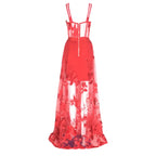 Red Color Celebrity Fashion Sleeveless Sexy Backless Lace Long Dress Party Dress
