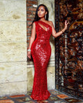 Red Sequins Bodycon Maxi Evening Party Dresses Sexy Hollow One Party Dress