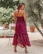 Remarkable Metallic Detailed Halter Midi Dress Wine FINAL