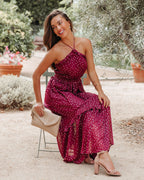 Remarkable Metallic Detailed Halter Midi Dress Wine FINAL