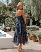 Remarkable Metallic Detailed Halter Midi Dress Navy FINAL