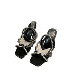 Beautiful Rhinestone Butterflyknot Square Head Crystal Ankle Strap High Heel