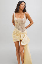 Rhun Sleeveless Lace Ruched Mini Dress