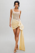Rhun Sleeveless Lace Ruched Mini Dress