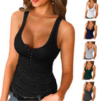DressBetty - Ribbed Knitting Button U-neck Sleeveless Tank Top