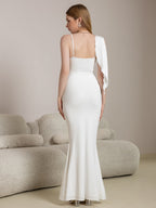 Ribbon Trim Ruched Mermaid Hem Prom Dress