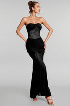 Jouy Black Ruched Mermaid Maxi Dress