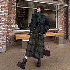 DressBetty - Vintage Woolen Plaid High Waist A-Line Midi Skirt
