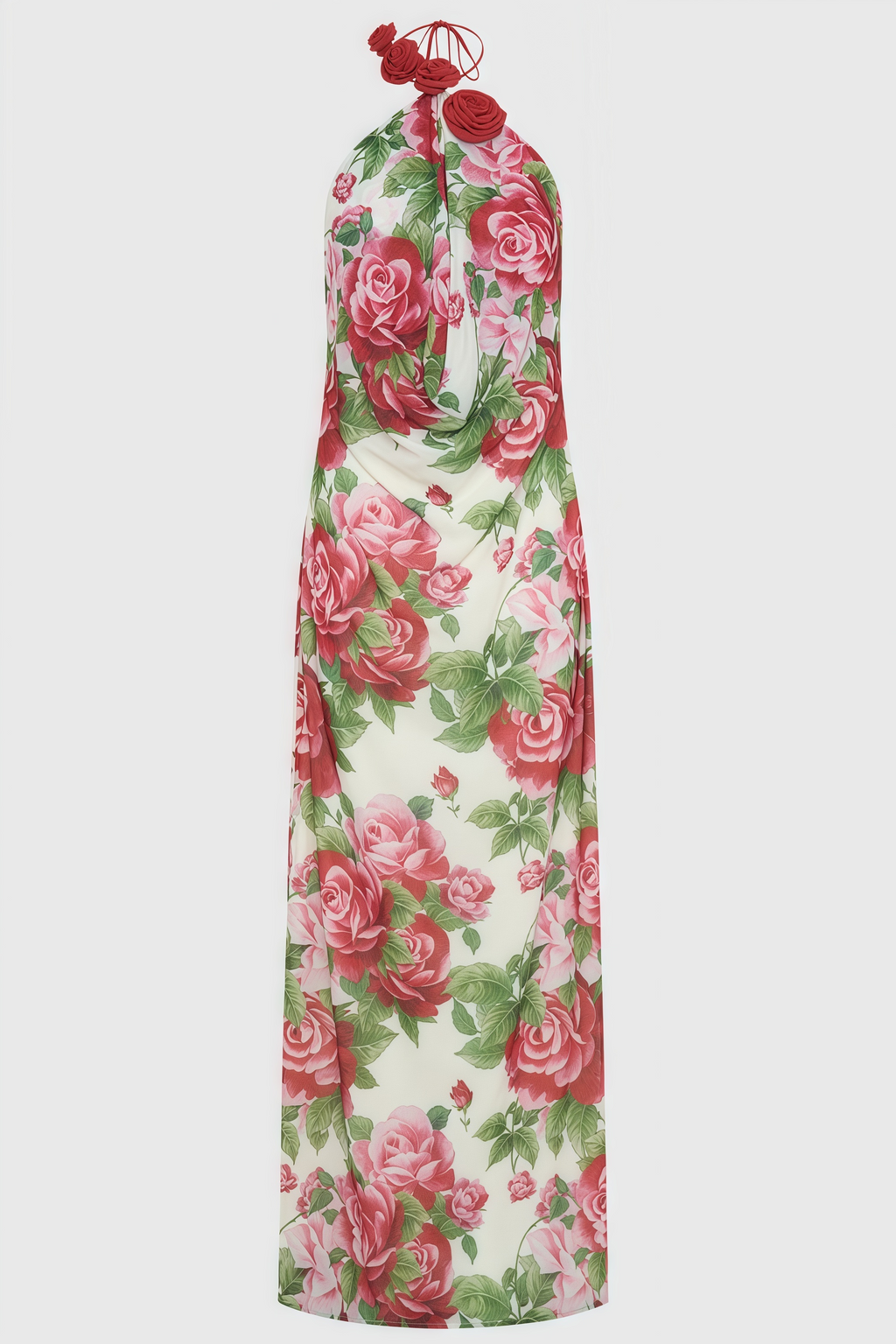 Ysraela Cowl Neck 3D Floral Maxi Dress