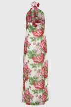 Ysraela Cowl Neck 3D Floral Maxi Dress