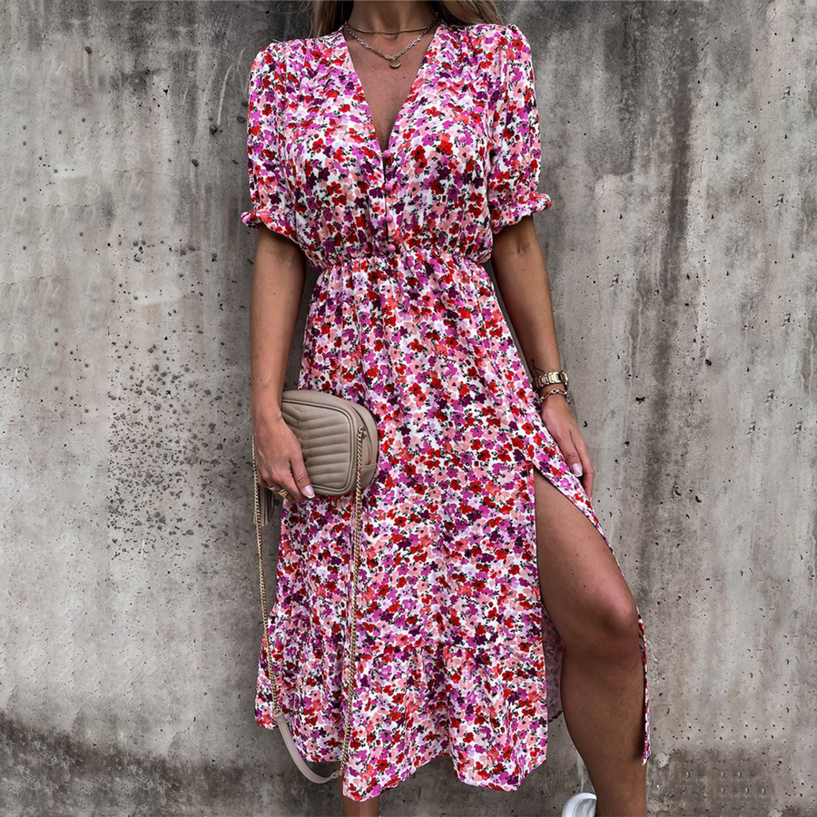 Petra Timeless Floral Print Slit Dress Designer Edit