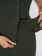 Round Neck Placket Button Top&Placket Button Decoration Bodycon Set