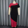 Round Neck Asymmetric Sleeves Dress Party Lace Stitching Contrast Color High Waisted Dress