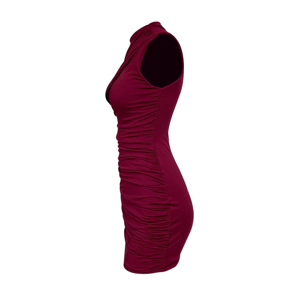 Round Neck Long Sleeved Dress Fall Cutout Pleated Hip