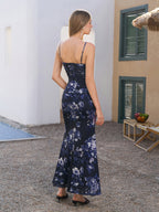 Ruched Backless Floral Print Bodycon Cami Dress