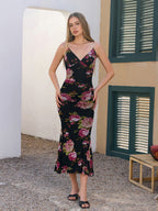 Ruched Backless Floral Print Bodycon Cami Dress