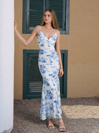 Ruched Backless Floral Print Bodycon Cami Dress