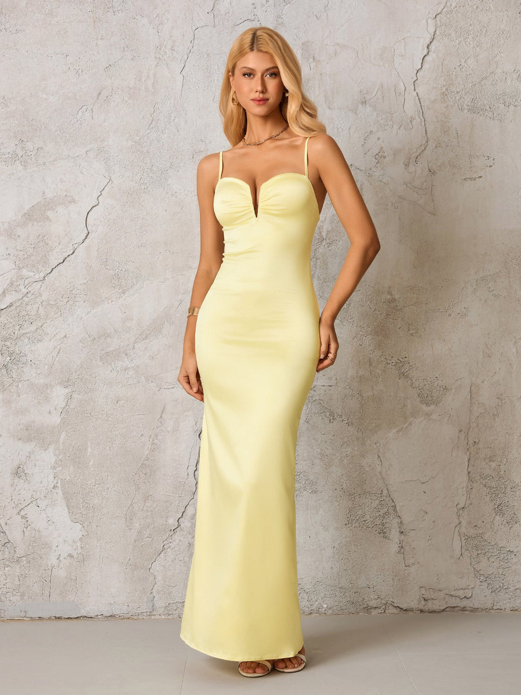 Ruched Bust Cut Out Backless Satin Dress