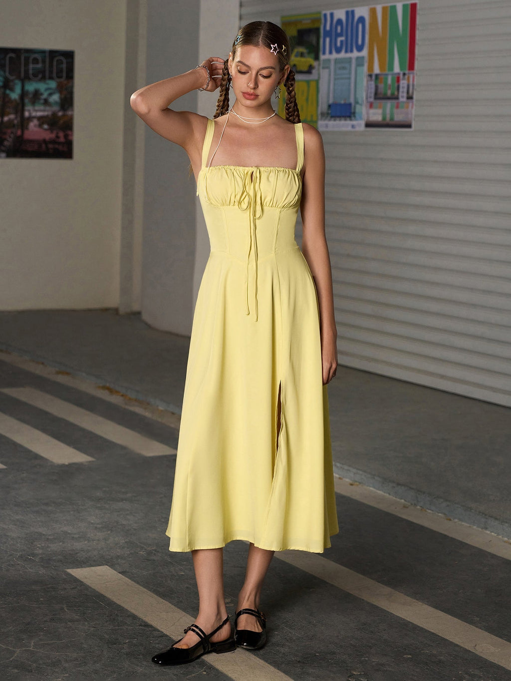 Ruched Bust Split Thigh Cami Dress