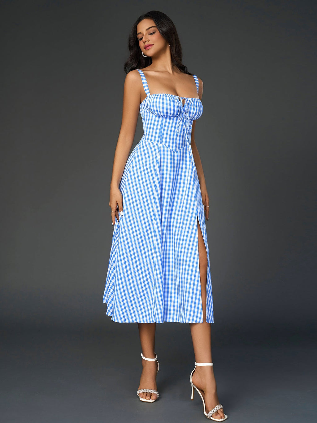 Ruched Bust Split Thigh Cami Dress
