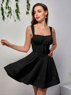 Ruched Bust Tie Front Pleated Hem Cami Dress