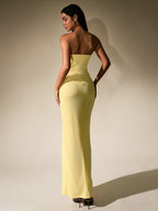 Ruched Corset Split Hem Mesh Tube Dress