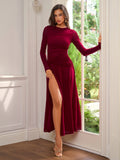 Ruched Crisscross Waist Split Thigh Mesh Dress