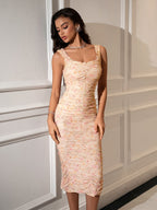 Ruched Floral Print Bodycon Dress