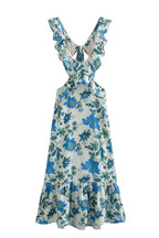 Ruffled Cutout Floral Printed Lace Up Dress